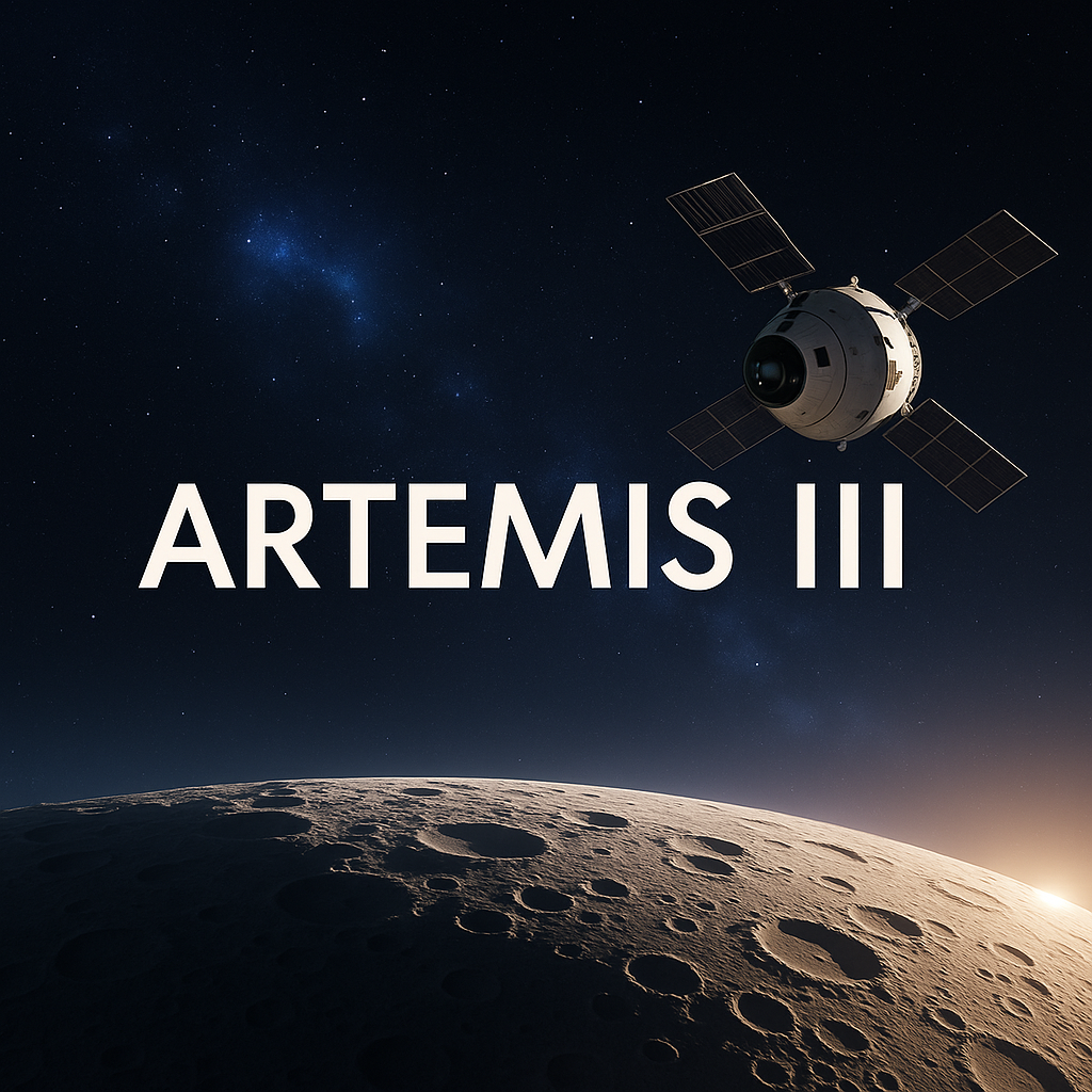 Artist’s digital rendering of NASA's Artemis III moon landing site at the lunar south pole